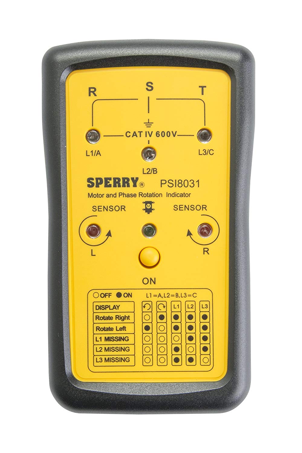 SPERRY INSTRUMENTOS PSI8031 INDICADOR DE SECUENCIA DE FASE -NEGRO Y AMARILLO-