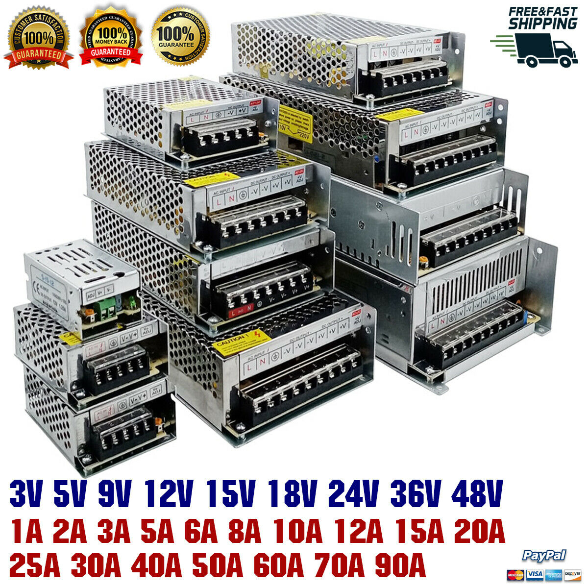 Smps regulada Switching Power Supply PSU closed-circuit televisión de aire acondicionado universal a corriente directa 3V-90V 1A-100A