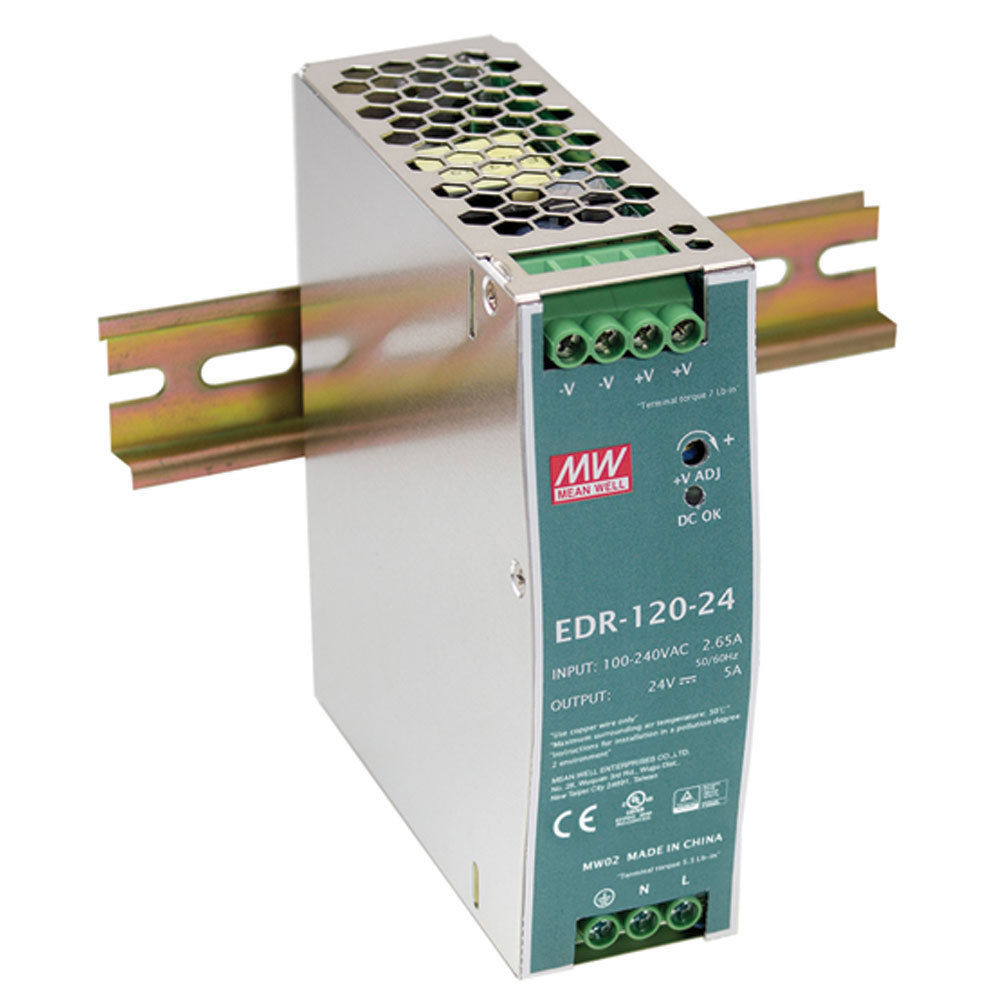 Mean Well EDR-120-24 Single Output DIN Rail Power Supply 24 Volts 5 Amps 120 Watts