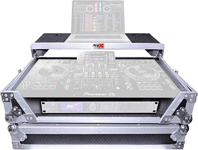 ProX Flight Case para Pioneer DJ XDJ-XZ con estante deslizante deslizante para laptop y ruedas, diseño plateado sobre negro, XS-XDJXZWLT