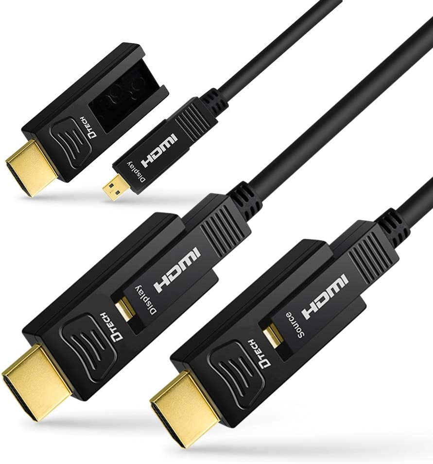 DTECH Fiber Optic HDMI Cable 50 ft Support Ultra HD 4K 60Hz (4:4:4/4:2:2/4:2:0 Chroma Subsampling) 18Gbps High Speed, with Dual Micro HDMI and Standard HDMI Connectors.