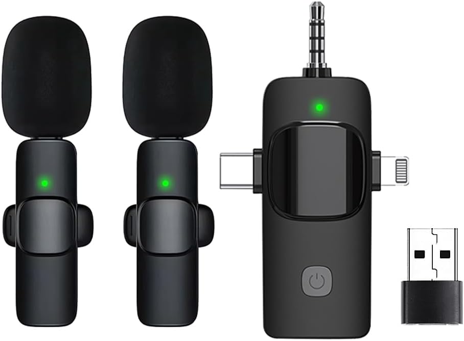 JESWO MICRÓFONO PARA CELULAR  3 EN 1, MICRÓFONO INALÁMBRICO PARA CELULAR PROFESIONAL PARA IPHONE, ANDROID Y IPAD, MICRÓFONO INALÁMBRICO IPHONE PARA YOUTUBE, TIKTOK, TRANSMISIÓN EN VIVO.