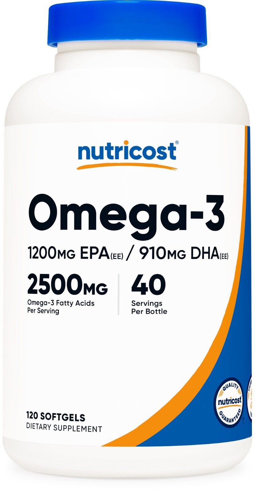 Aceite de pescado Nutricost Omega 3 - 2500 mg, 120 cápsulas blandas (40 porciones)