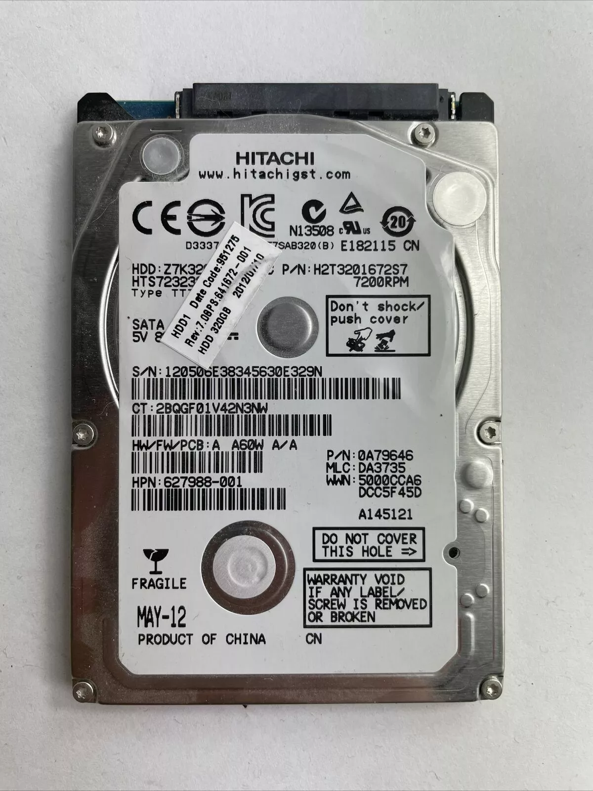 UNIDAD DE DISCO DURO SATA HITACHI 320 GB 7200 RPM 2,5" Z7K320-320 H2T3201672S7 0A79646- ( USADO )