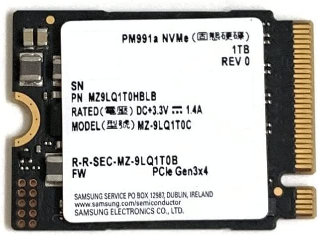 Samsung 1 TB SSD M.2 2230 30 mm PM991a NVMe PCIe Gen3 x4 MZ9LQ1T0HBLB Unidad de estado sólido para Surface Pro Steam Deck Dell HP Lenovo Laptop Ultrabook Tablet