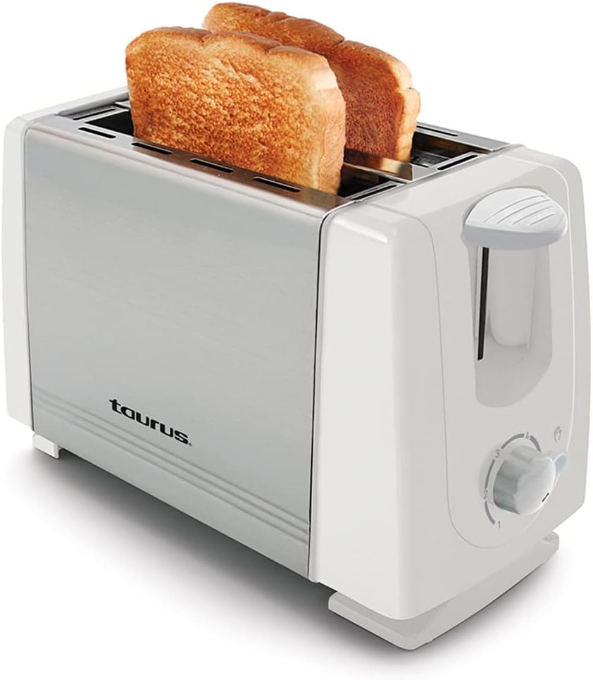 TAURUS-ESPAÑA LEONIS WHITE | Tostador para Pan | 2 Rebanadas | 6 Niveles de Tostado | Botón de Paro | Laterales de Tacto Frío | tostador de pan compacto