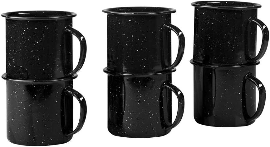 CINSA JUEGO DE TAZAS CAFETERAS RUSTIK 6 PIEZAS 8 CM CON CAPACIDAD 360ML PELTRE LIGERO  NEGRO JASPEADO