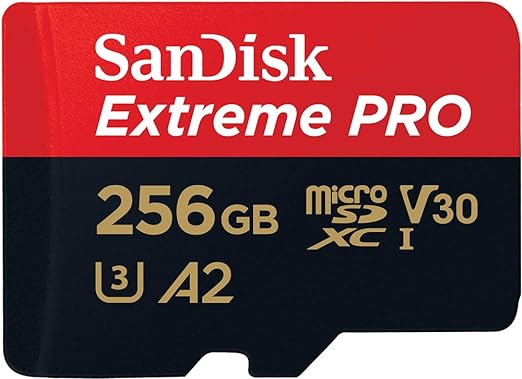 SANDISK TARJETA MICROSDXC EXTREME PRO DE 256 GB + ADAPTADOR SD + RESCUEPRO DELUXE, HASTA 200 MB/S, CON RENDIMIENTO DE APLICACIÓN A2, UHS-I, CLASE 10, U3, V30