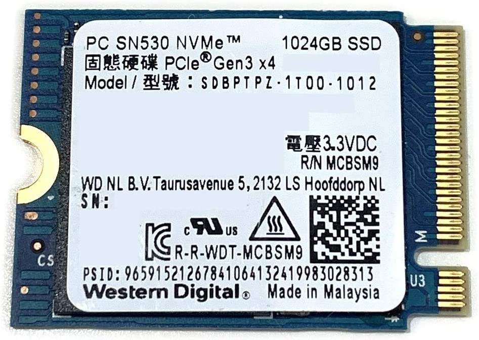 Western Digital 1TB SSD PC SN530 M.2 2230 PCIe Gen3 x4 NVMe 1024GB SDBPTPZ-1T00