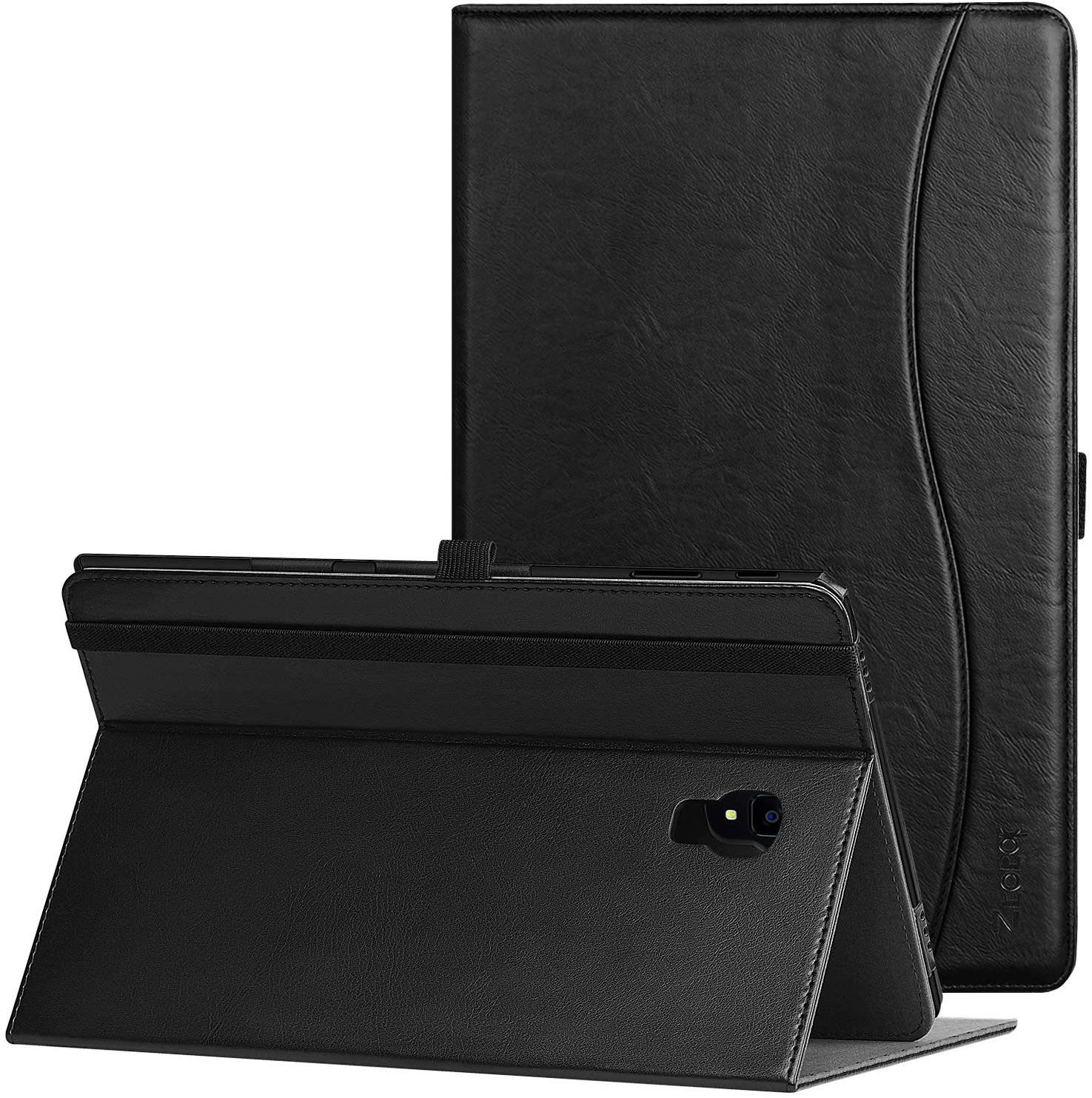 Case for Samsung Galaxy Tab A 10.5 Inch 2018(SM-T590/T595/T597), Leather Folding Stand Cover with Auto Wake/Sleep, Pencil Holder and Multiple Viewing Angles,Black