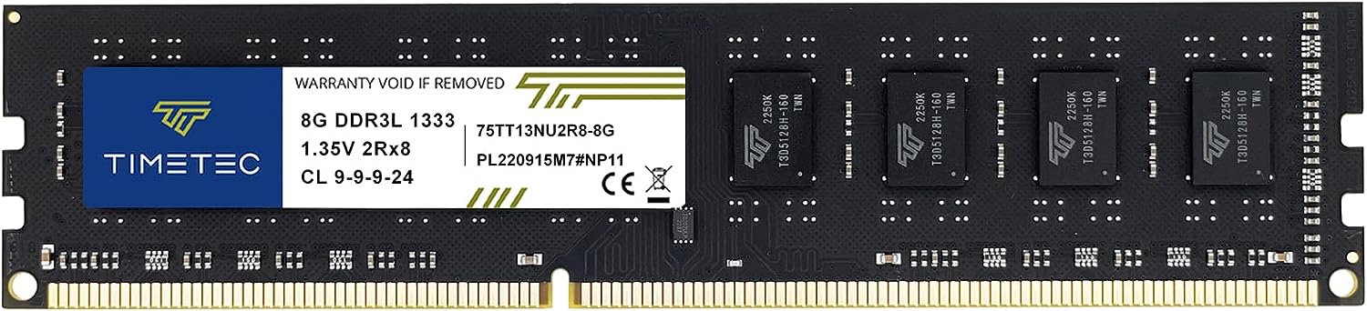 Timetec 8GB DDR3 / DDR3L 1333MHz PC3-10600 Non-ECC Unbuffered 1.5V / 1.35V CL9 2Rx8 Dual Rank 240 Pin UDIMM Memoria RAM Módulo para Actualizacion para PC Computadora de Escritorio (8GB)