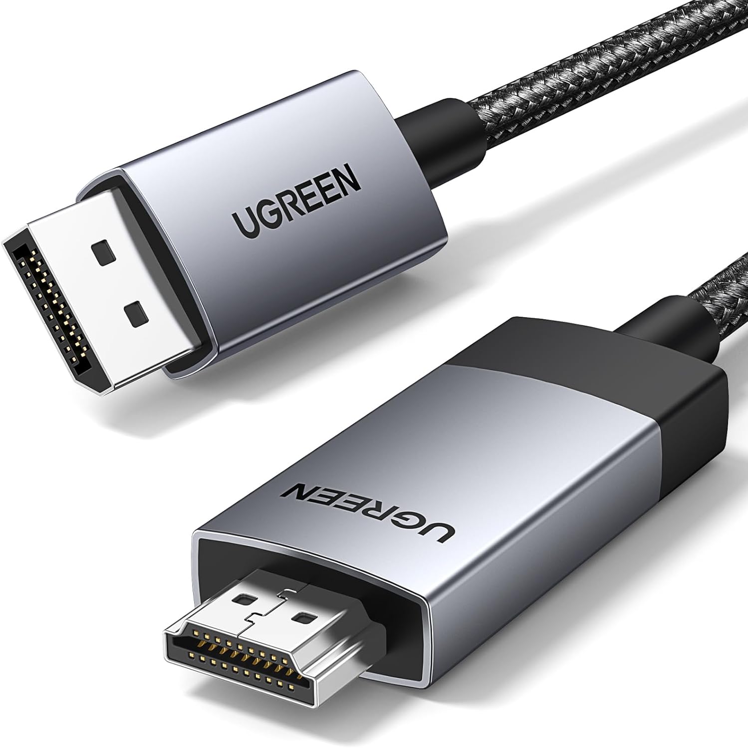 UGREEN CABLE DISPLAYPORT A HDMI DE 4K A 60HZ, HDR ACTIVE DP 1.2 A HDMI 2.0, CABLE TRENZADO DE ALUMINIO, PUERTO DE PANTALLA UNIDIRECCIONAL A CONVERTIDOR HDMI DE 6.6 PIES, COMPATIBLE CON MONITOR