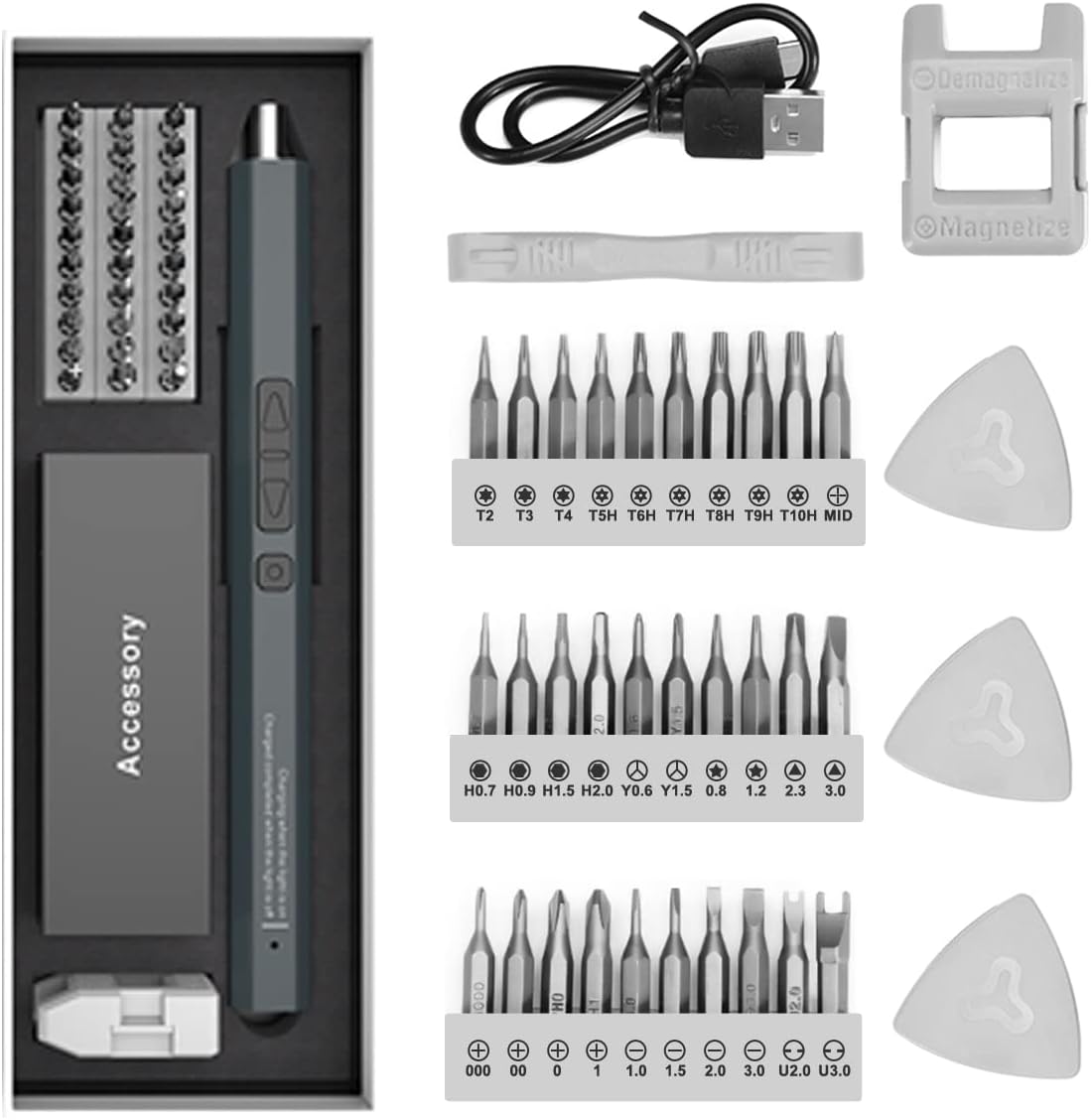 MOYAC DESTORNILLADOR ELÉCTRICO 35 EN 1 CON LUZ LED, JUEGO DE DESARMADORES  PRECISIÓN RECARGABLE, ADECUADO PARA REPARAR ANTEOJOS, TELEVISORES, COMPUTADORAS, TELÉFONOS MÓVILES, CÁMARAS.