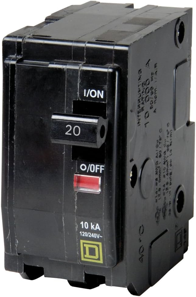 Schneider Electric QO220 Interruptor Termomagnético Enchufable de 2 Polos 20 A con Ventana y Bandera de Disparo Visi-Trip