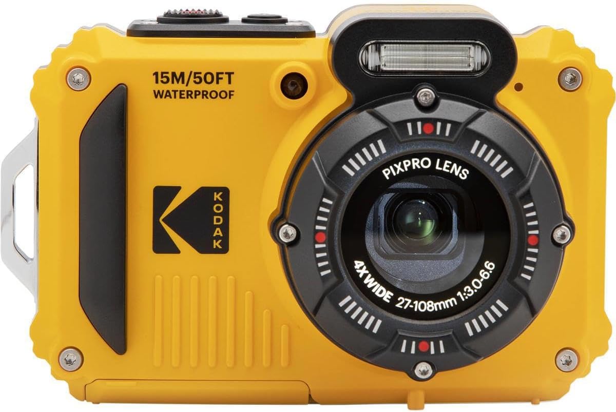 KODAK PIXPRO WPZ2 - CÁMARA DIGITAL WIFI RESISTENTE AL AGUA, A PRUEBA DE POLVO, 16 MP, ZOOM ÓPTICO 4X, 1080P, FULL HD, VIDEO, VLOGGING, LCD DE 2.7 PULGADAS (AMARILLO)