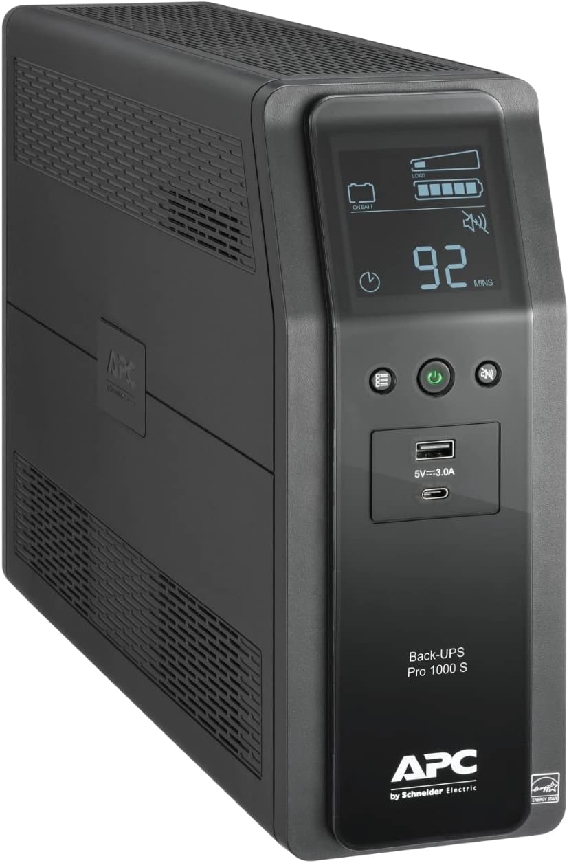 APC SINE WAVE UPS BATTERY BACKUP & SURGE PROTECTOR, 1000VA, APC BACK-UPS PRO (BR1000MS)