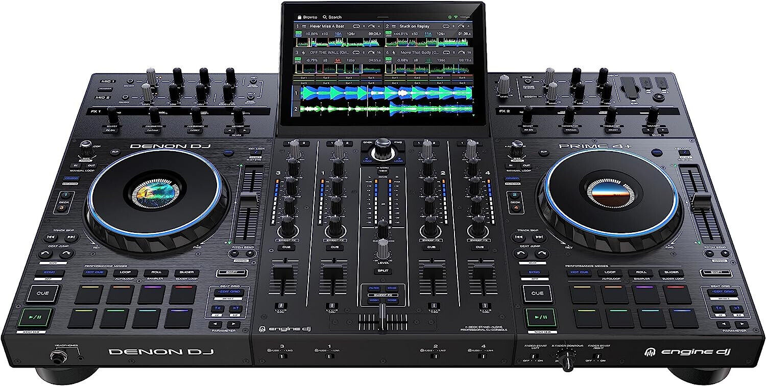 CONTROLADOR DE DJ DENON DJ PRIME 4+ 4 CUBIERTAS TRANSMISIÓN DE MÚSICA