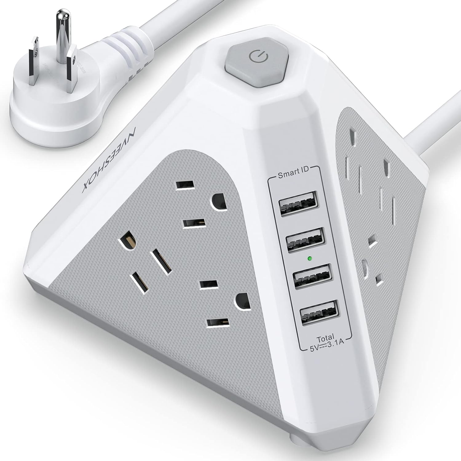 NVEESHOX - REGLETA DE ENCHUFES  CON PROTECCION CONTRA SOBRECARGAS MULTICONTACTO USB TRIANGULO POWER STRIP TORRE CON 9 TOMACORRIENTES DE CA Y 4 CARGA INTELIGENTE PUERTOS USB  EXTENSION ELETRICA