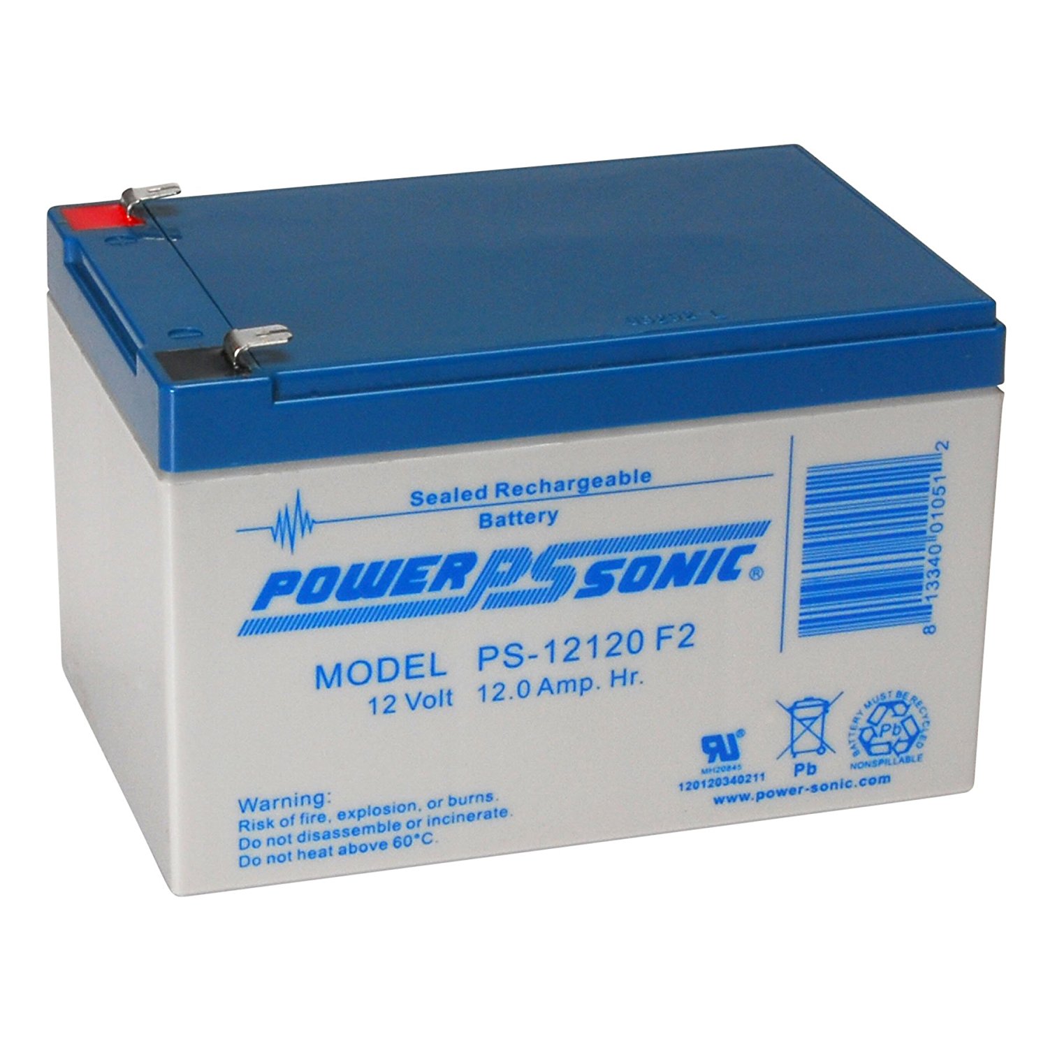 POWER SONIC PS-12120F2 - 12 Volt/12 Amp Hour SEALED ACID BATTERIA CON F2 TERMINAL