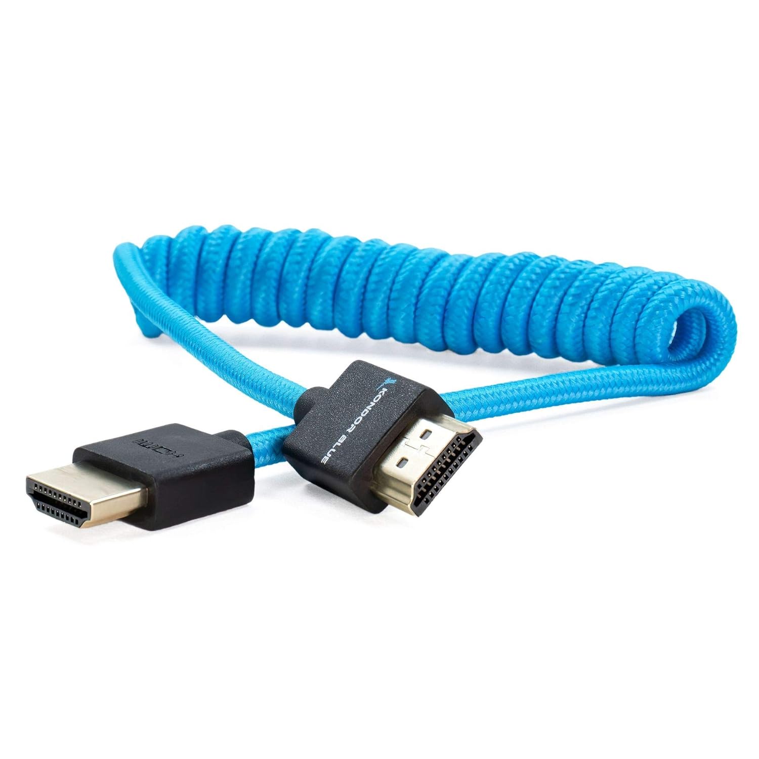 KONDOR BLUE Cable trenzado HDMI a HDMI 4K en espiral corto delgado para monitores en cámara, tarjetas de captura + más | 4K/60hz | MetaData HDR 3D de 18 Gbps | 12 ~ 24 pulgadas | Azul