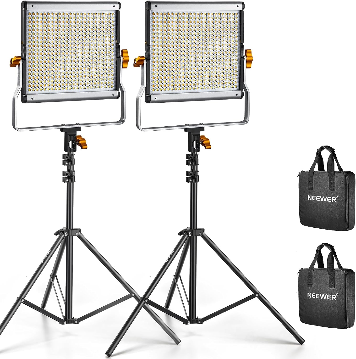 NEEWER - KIT DE 2 UNIDADES BI-COLOR 480 LED VIDEO LUZ REGULABLE CON SOPORTE DE LUZ INCLUYE 3200-5600K CRI 966+ LED PANEL  CON   U BRACKET , 19 CENTIMETROS TRIPIE DE LUZ PARA YOUTUBE  ESTUDIO VIDEO SHOOTING