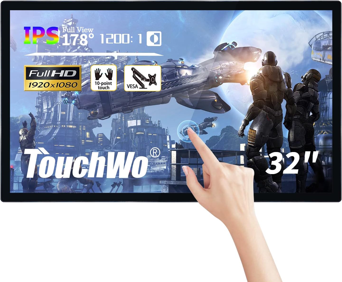 TouchWo Monitor Táctil Capacitivo de 32 Pulgadas, Pantalla 16:9 1920 x 1080P, Puertos USB, VGA, DVI y HD-MI, Pantallas y Reproductor de Señalización Digital para Publicidad