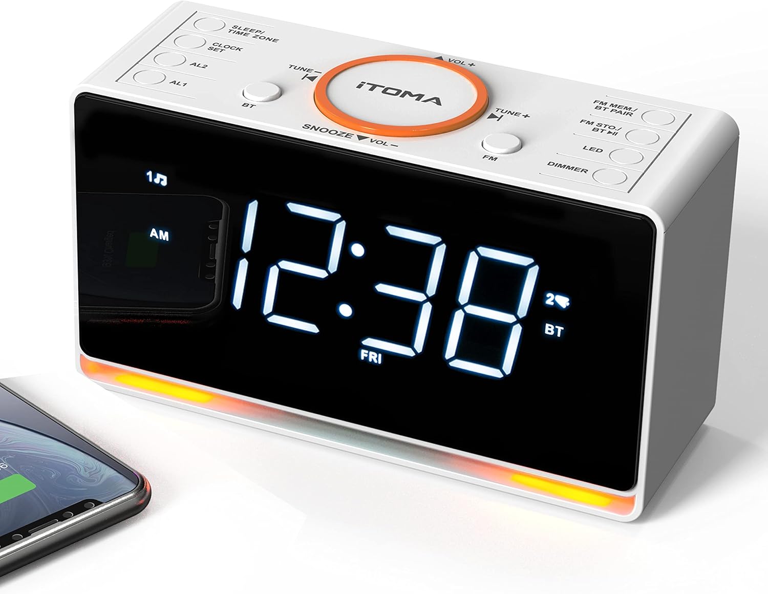 ITOMA RELOJ DESPERTADOR CON RADIO AM/FM, REGULADOR DE INTENSIDAD DE 4 NIVELES, REPETICIÓN, ALARMAS DUALES, TEMPORIZADOR DE SUEÑO Y PANTALLA LED VERDE JADE DE 0,9 PULGADAS, 2100 (CKS718-NA)