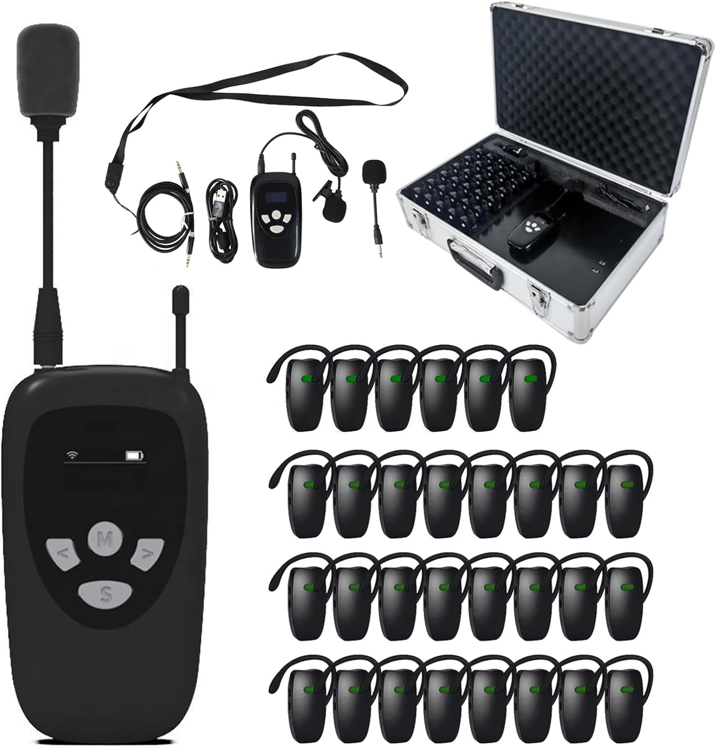 Wireless Tour Guide System,1 Transmitter 30 Receivers,30-Slot Charge Case,Tour Guide Microphone and Speaker,Tour Guide Headsets for Group Communication,Museum Tours, Factory Tours FACTORY