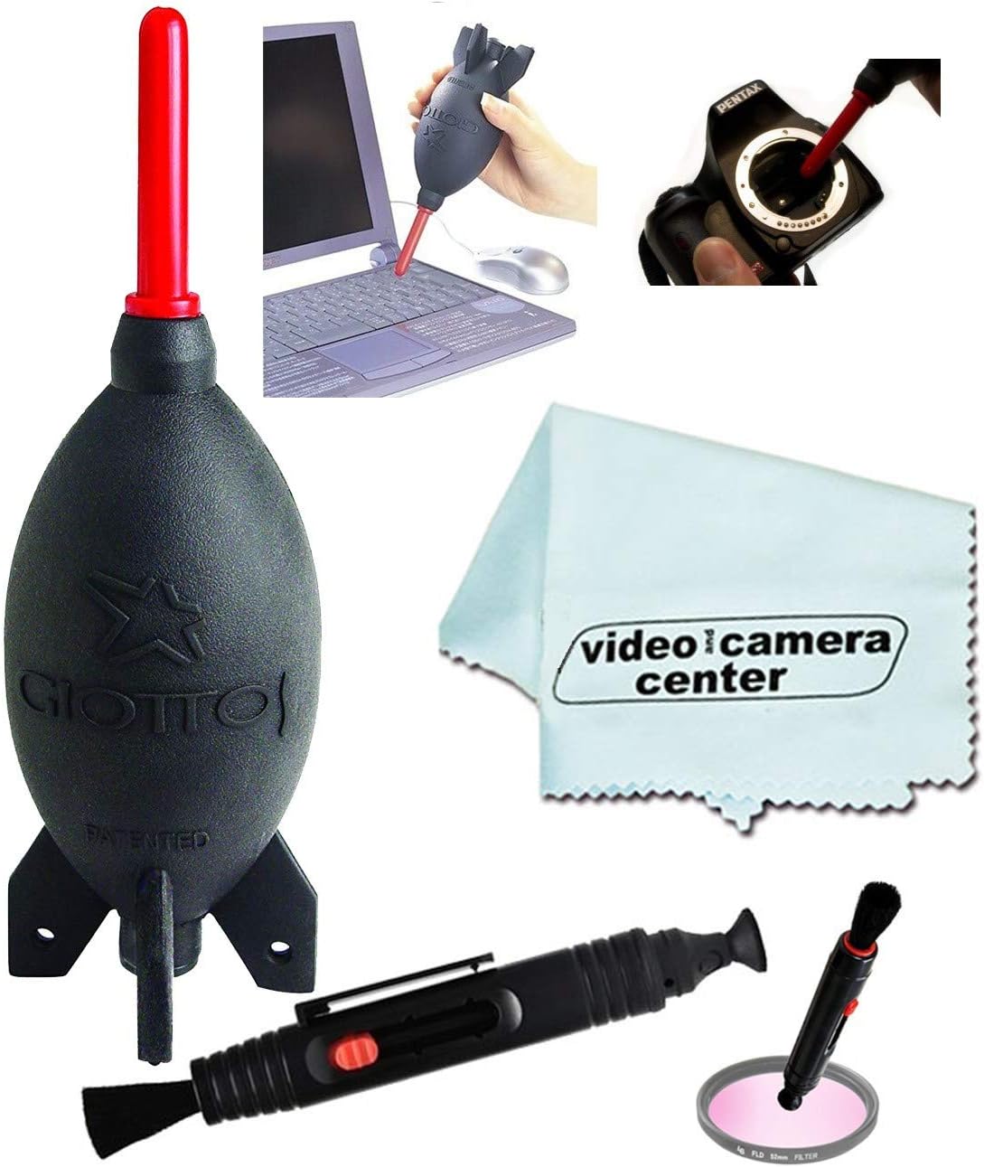 Giottos AA1900 Large Rocket Blaster Air Duster + VCC113 Micro-Fiber Cloth + Lens Optic Pen Cleaner