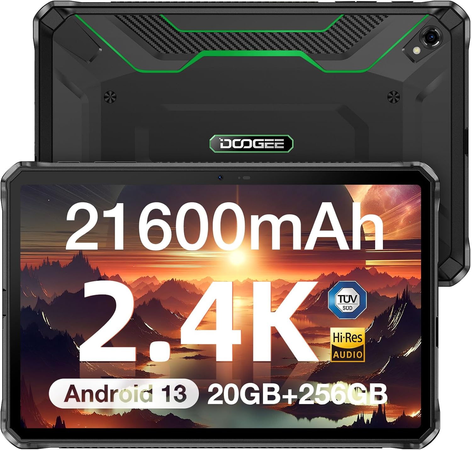 DOOGEE R20 - TABLET RESISTENTE, VISUALIZACIÓN DE 10.4 PULGADAS 2.4K ANDROID 13, BATERÍA DE 21600 MAH, 20 GB+256 GB/2 TB EXPANDIBLE, TABLET OCTA CORE PARA JUEGOS, HELIO G99, ALTAVOCES QUAD DE ALTA