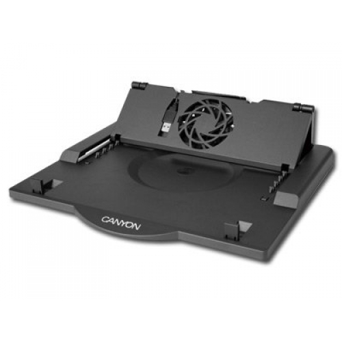 Notebook stand with adjustable rotating base and silent USB-powered cooling fan - up to 17" laptop