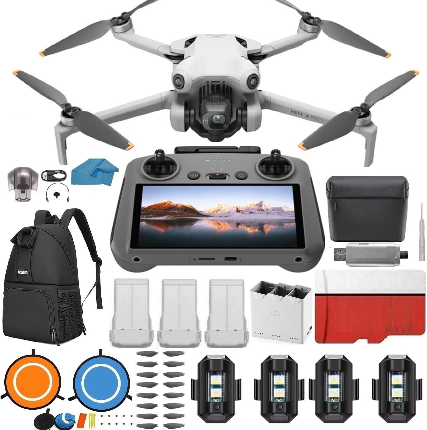 DJI Mini 4 Pro Drone plegable con control remoto RC 2 (con pantalla) Fly More Combo con accesorios