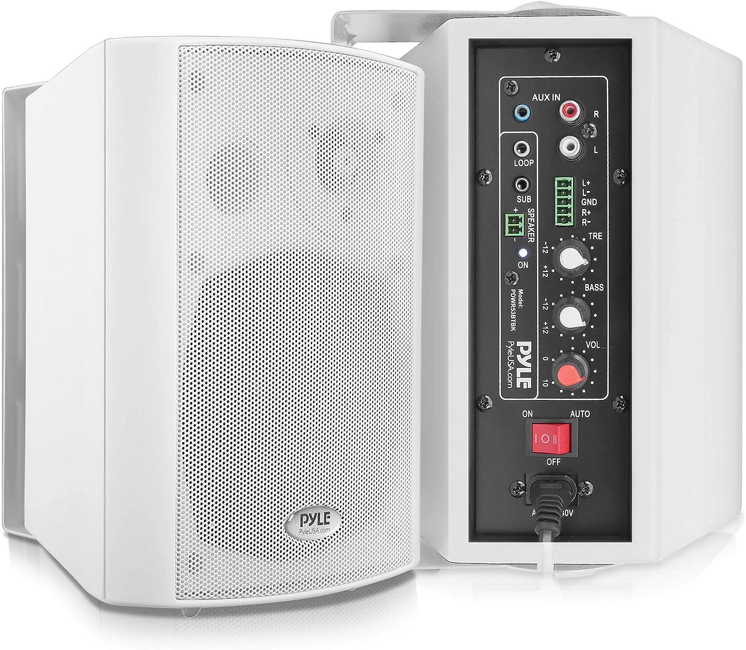 Pyle Wall Mount Home Speaker System - Active Passive Mountable Bookshelf Indoor Studio Garage Patio Stereo Sound Home Theater Speaker, Wireless Bluetooth Speaker Set W/Aux & RCA PDWR53BTWT (White)