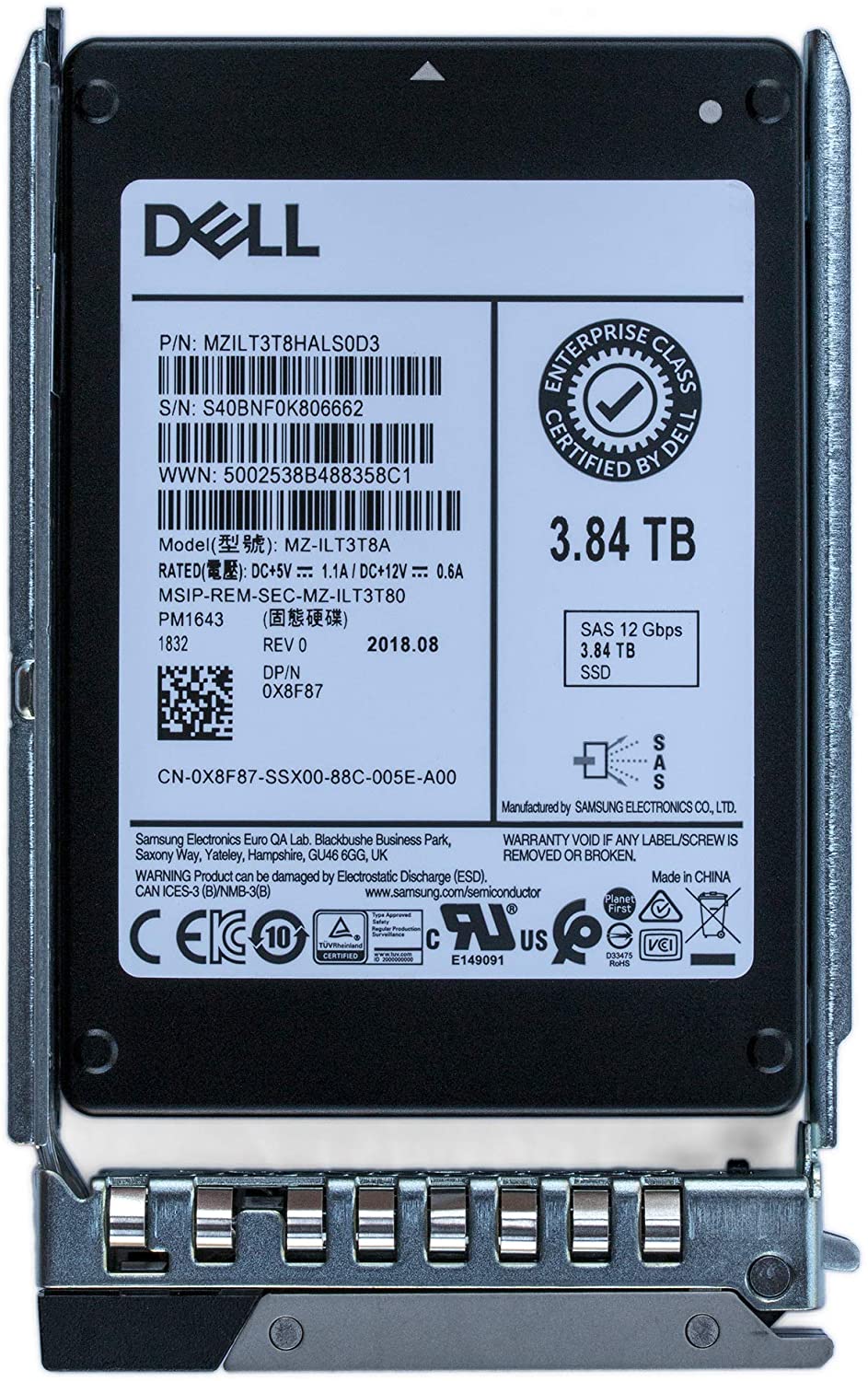 Dell PowerEdge14G 3.84TB 2.5" SAS 12Gbps Hotplug SSD PM1643 400-AZCK X8F87 3.84TB 2.5" SAS 12Gbps Hotplug SSD