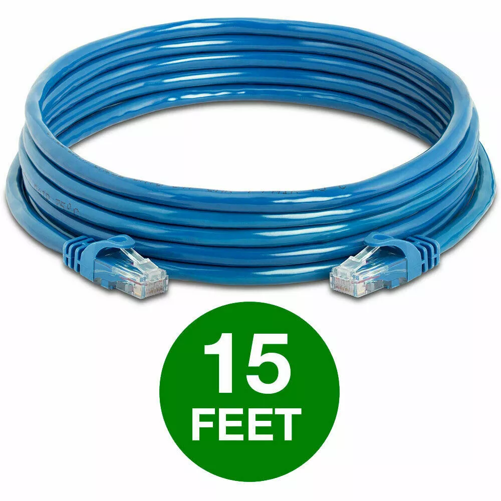 CAT 6 ETHERNET CABLE LAN NETWORK CAT6 INTERNET MODEM BLUE RJ45 PATCH CORD LOT 15FT