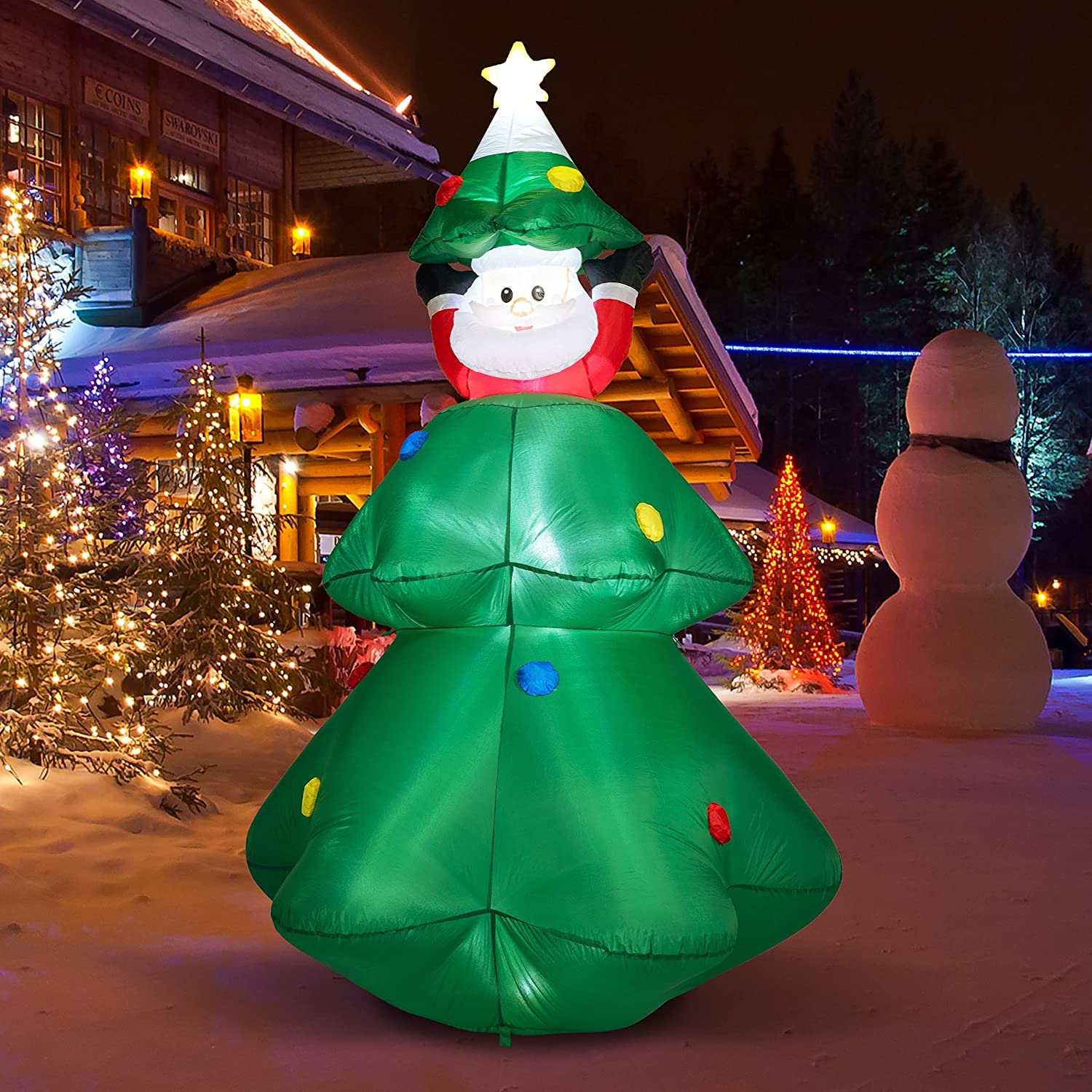 Decoración inflable de árbol de Navidad con Papá Noel, decoraciones de Navidad de 6 pies con LED para patio, exterior, interior, jardín, césped