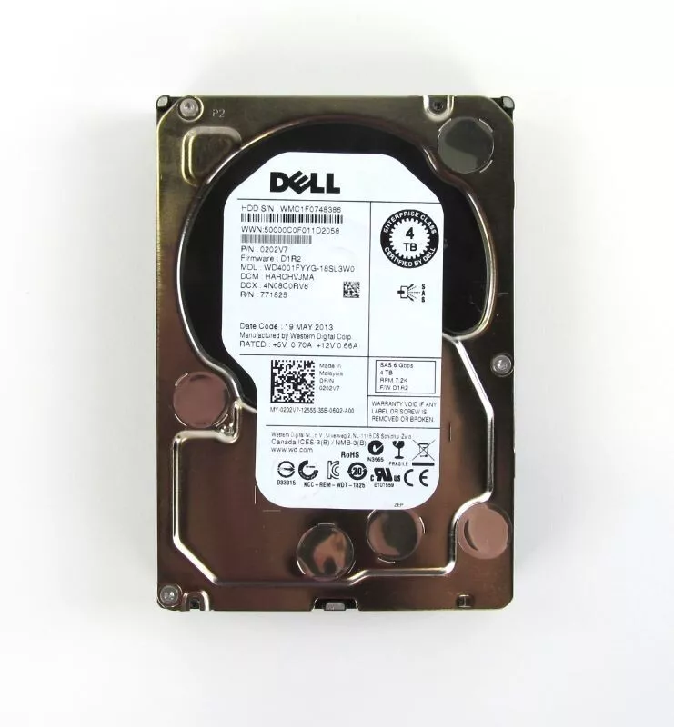 Disco duro Dell 202V7 0202V7 4 TB 7,2K 6 Gb/s 3,5" SAS WD4001FYYG SIN bandeja desnuda