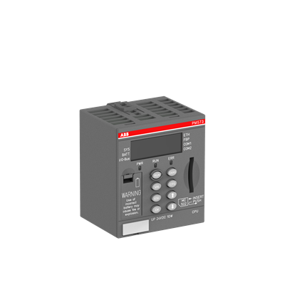 PM573-ETH: AC500 PROCESSOR MODULE. MEMORY 512KB. INTERFACES: ETHERNET, 2X RS232/485, FBP. DISPLAY.