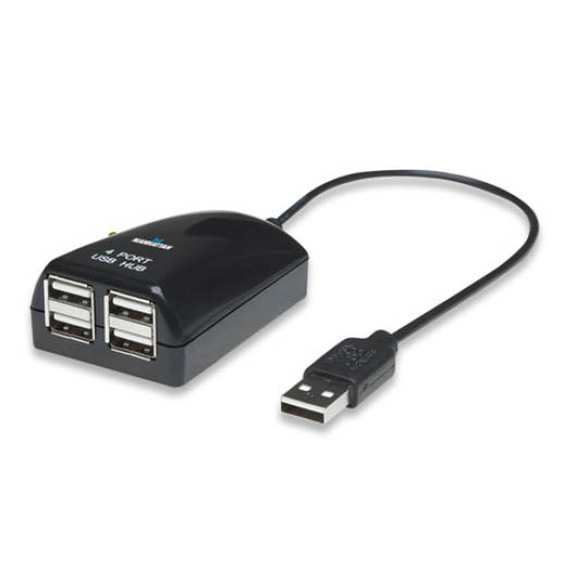 CONCENTRADOR HUB MANHATTAN USB 4 PTOS NEGRO 167048