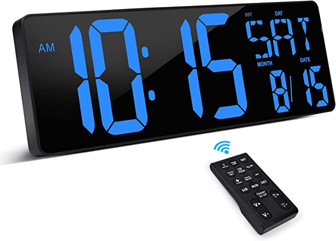 XREXS Reloj de pared digital grande con control remoto, pantalla LED grande de 16.5 pulgadas, temporizador de cuenta arriba y abajo, brillo ajustable, reloj despertador enchufable con día/fecha/temperatura para el hogar, gimnasio, oficina