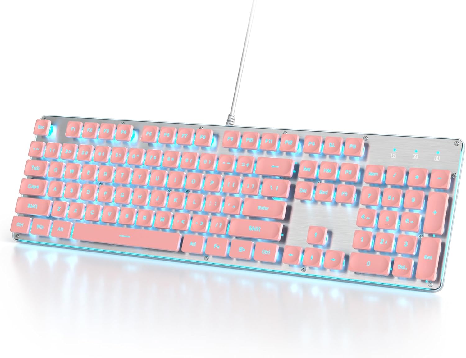 TECLADO ROSA DE TEMAÑAO COMPLETO BONITO TECLADO PARA JUEGOS DE OFICINA SILENCIOSO CON PANEL DE METAL PARA COMPUTADORAS PORTATILES Y COMPUTADORAS DE COMPUTADORAS 104 ROSA