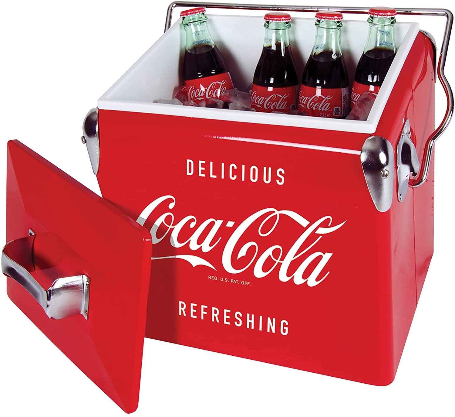 CCVIC-13 - ENFRIADOR DE BEBIDAS DE COLECCIÓN CAJA DE HIELO CAJA ALMUERZO DE LATA 3,5 GALONES METAL ROJO COCA- COLA