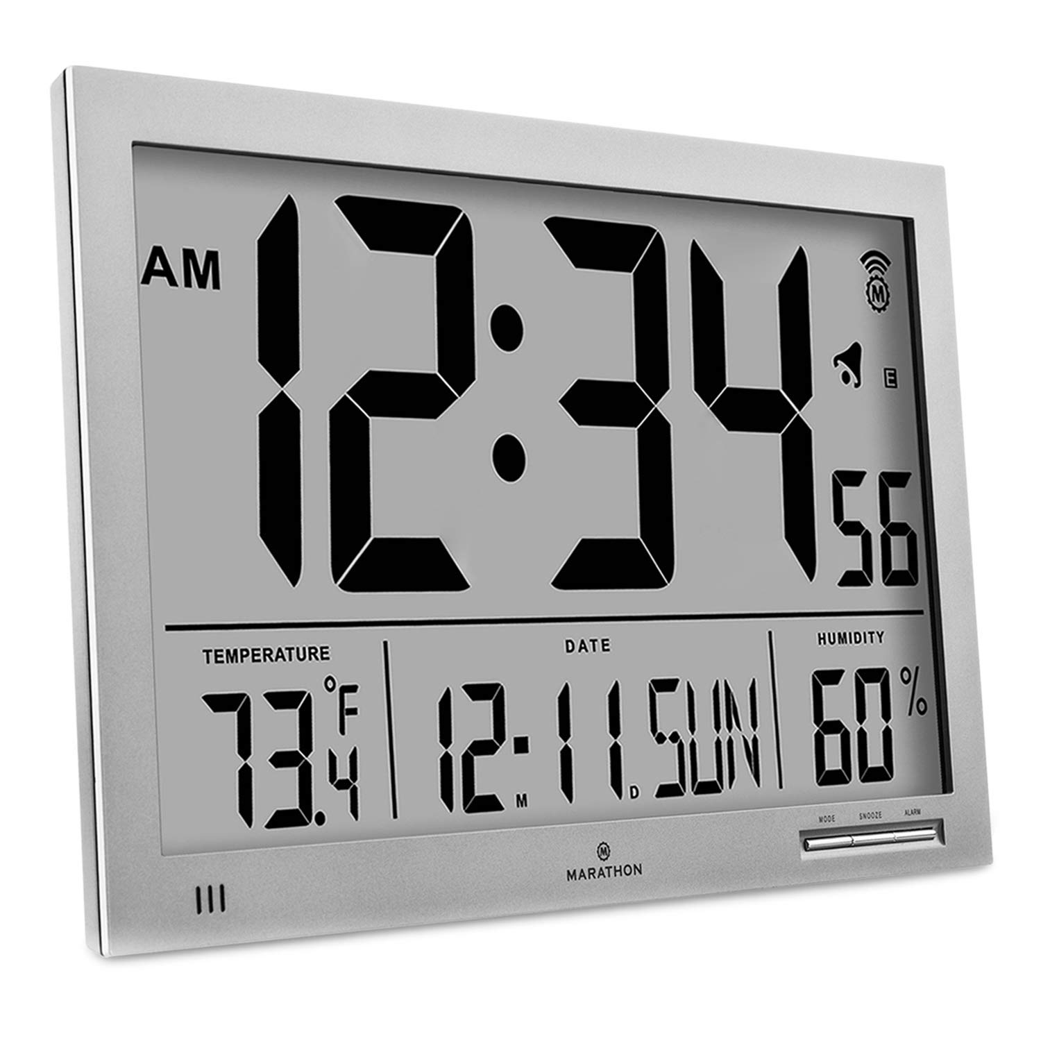 Reloj de pared digital atómico Slim-Jumbo con temperatura fecha y humedad