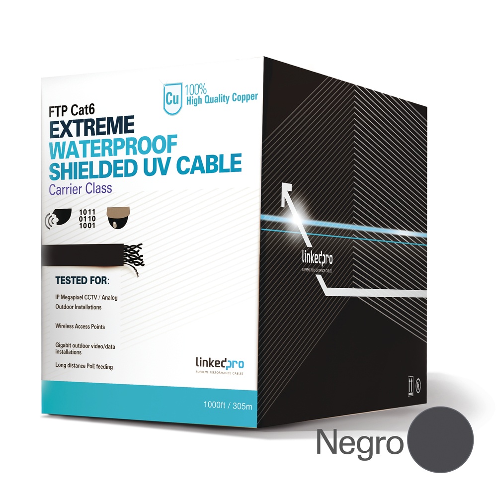 LINKEDPRO BOBINA DE CABLE CAT6 FTP, 305 MENTROS, NEGRO