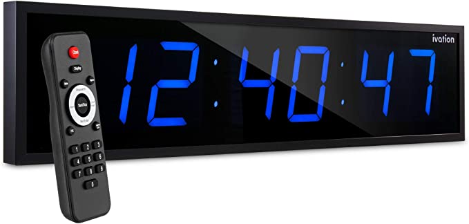 Ivation Reloj digital grande grande de 24 pulgadas con cronómetro, alarmas, temporizador de cuenta atrás y temperatura, soporte de estante o pared (azul) | 6 niveles de brillo, agujeros de montaje y hardware