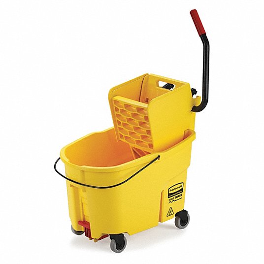 Mop Bucket and Wringer: 11 gal Capacity, Yellow, Side Press FG618688YEL