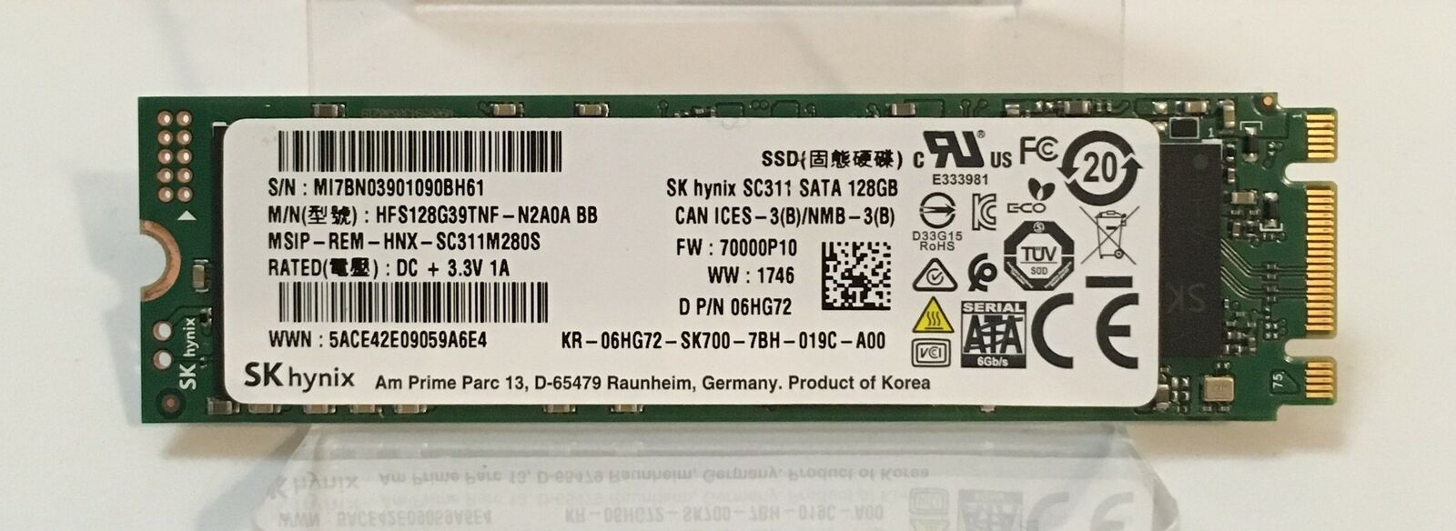 Sk Hynix SC311 128GB SATA SSD M.2 06HG72 HFS128G39TNF-N2A0A BB (usada)