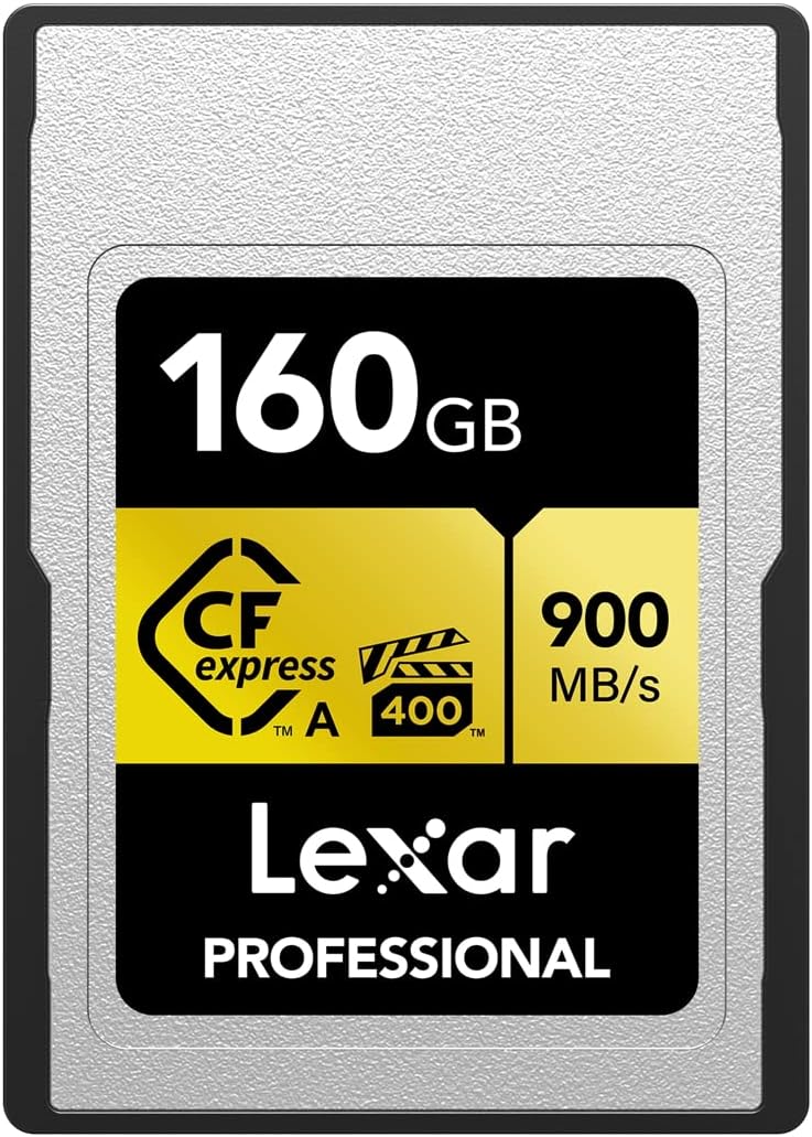 Lexar Tarjeta de Memoria Profesional CFexpress Tipo A Gold Series de 160 GB, hasta 900 MB/s de Lectura, Video 8K de Calidad de Cine, VPG 400 Nominal (LCAGOLD160G-RNENG)