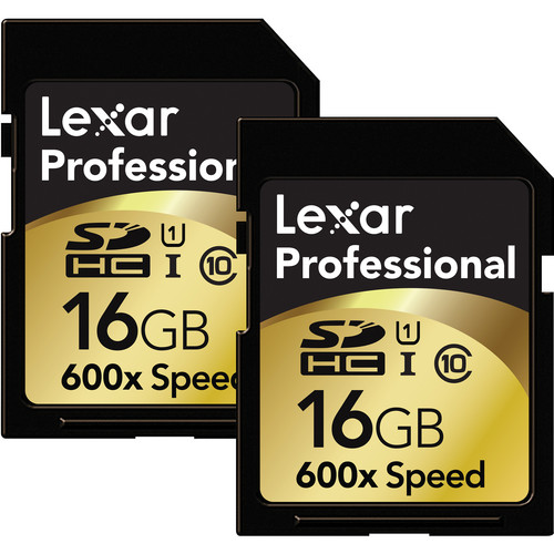 Lexar 16GB SDHC Memory Card Professional Class 10 600x UHS-I (2-Pack)