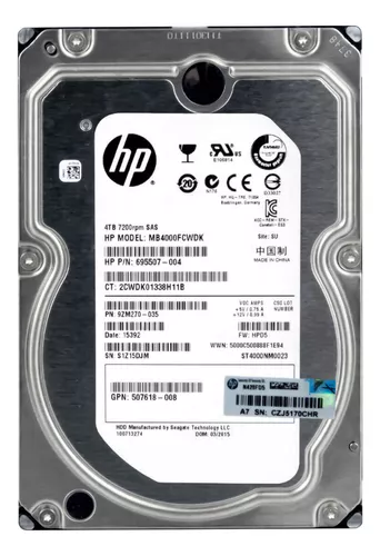 Servidor Hot Swap Hd Sas 7200 Rpm 3,5 Hp Mb4000fcwdk De 4 Tb Plata